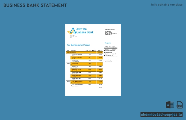 Beispiel- und PDF-Beispiel eines Kontoauszugs des Firmengirokontos der Canara Bank